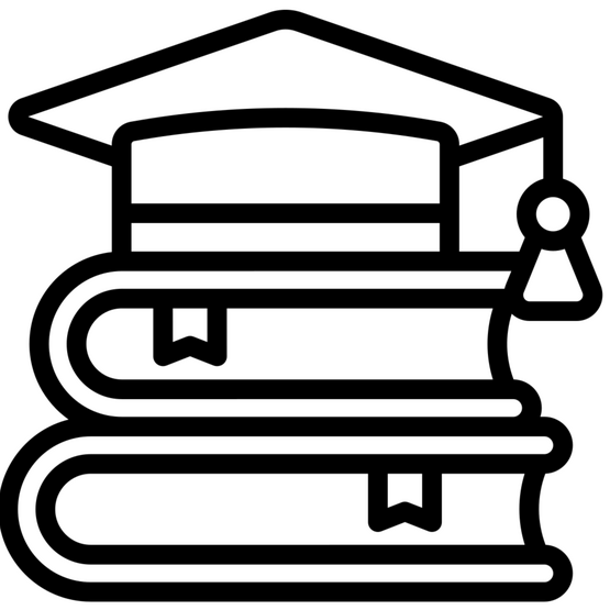stack of books with academic cap icon